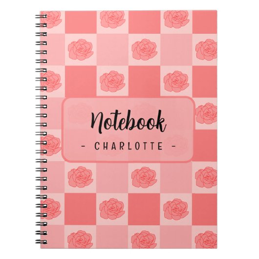 Pink Checkered Floral Notitieboek (Voorkant)