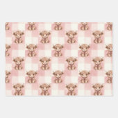 Pink Checkered Highland Cow Cute Gift Wrap Inpakpapier Vel (Voorkant 3)