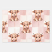 Pink Checkered Highland Cow Cute Gift Wrap Inpakpapier Vel (Voorkant 2)
