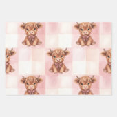 Pink Checkered Highland Cow Cute Gift Wrap Inpakpapier Vel (Voorkant)