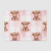 Pink Checkered Highland Cow Cute Gift Wrap Tissuepapier (Voorkant)