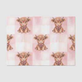 Pink Checkered Highland Cow Cute Gift Wrap Tissuepapier