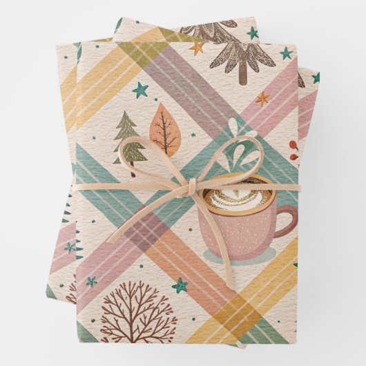 Pink Checkered Holiday Wrapping Paper (In situ)