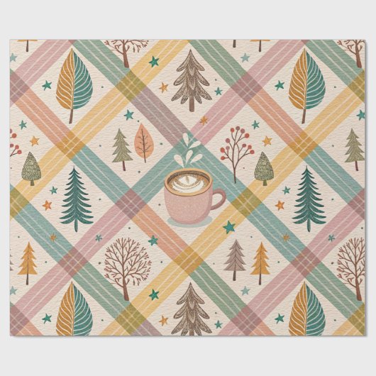 Pink Checkered Holiday Wrapping Paper Cadeaupapier (Vlak)