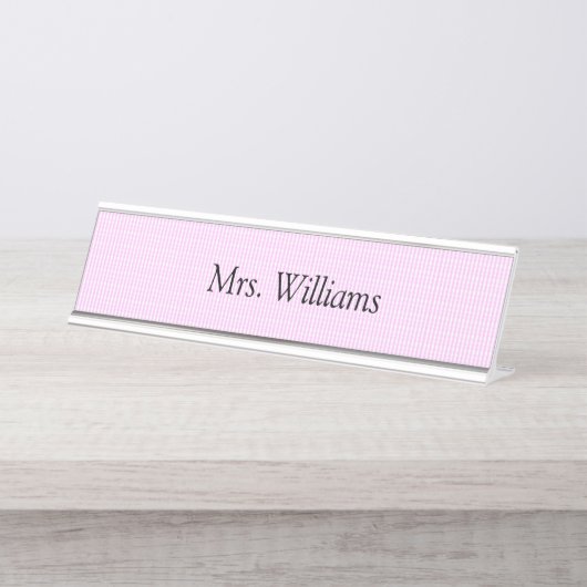 Pink Checkered Name Bord Bureau Naambordje (Voorkant)
