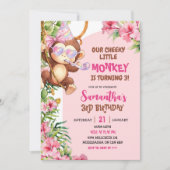 Pink Cheeky Little Monkey Savannah Theme Birthday Kaart (Voorkant)