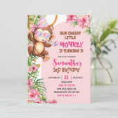 Pink Cheeky Little Monkey Savannah Theme Birthday Kaart (Staand voorkant)