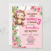 Pink Cheeky Little Monkey Savannah Theme Birthday Kaart (Voorkant)