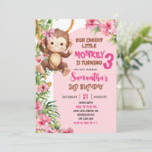 Pink Cheeky Little Monkey Savannah Theme Birthday Kaart (Staand voorkant)