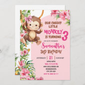 Pink Cheeky Little Monkey Savannah Theme Birthday Kaart (Voorkant / Achterkant)