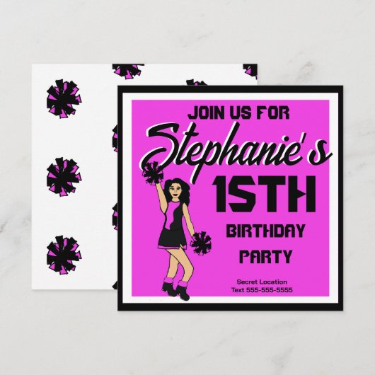 Pink Cheer #2 Uitnodiging (Voorkant / Achterkant)