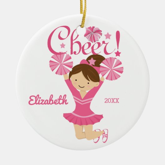 Pink Cheer Brunette Cheerleader Ornament (Voorkant)