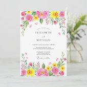 Pink Cheerful Spring Meadow Wedding Kaart (Staand voorkant)