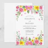 Pink Cheerful Spring Meadow Wedding Kaart (Voorkant / Achterkant)