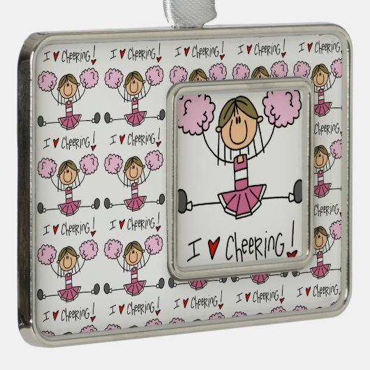 Pink Cheerleader Verzilverd Omlijst Ornament (Rechts)