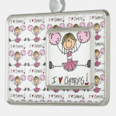 Pink Cheerleader Verzilverd Omlijst Ornament (Links)