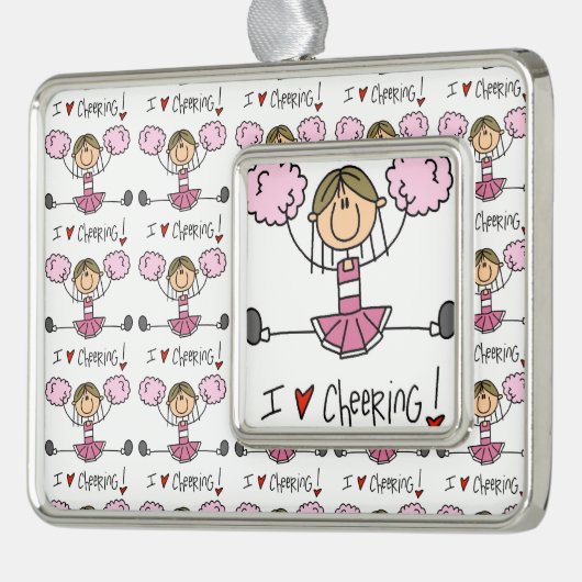 Pink Cheerleader Verzilverd Omlijst Ornament (Links)