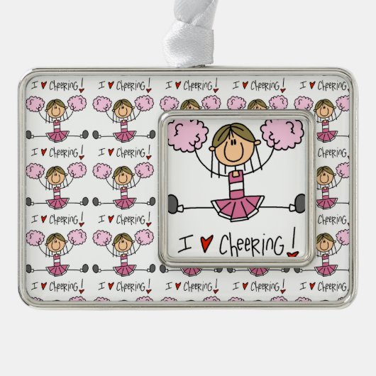 Pink Cheerleader Verzilverd Omlijst Ornament (Voorkant)