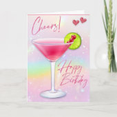 Pink Cheers Happy Birthday Wenskaart Kaart (Voorkant)