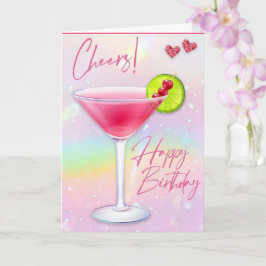 Pink Cheers Happy Birthday Wenskaart Kaart
