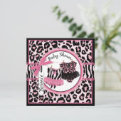 Pink Cheetah Rock Star Tutu Twins Baby shower Kaart (Staand voorkant)