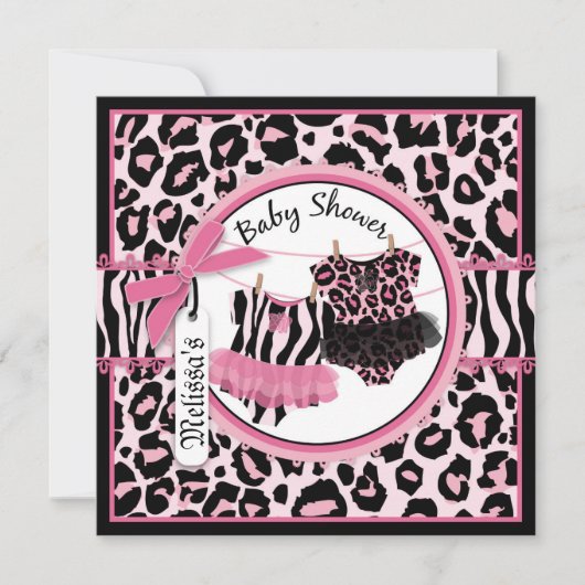 Pink Cheetah Rock Star Tutu Twins Baby shower Kaart (Voorkant)