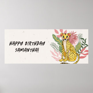 Pink Cheetah Wild Party Animal Kids Birthday Poster