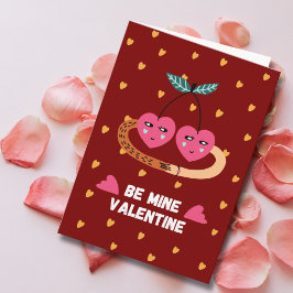 Pink Cherries Be Mine Valentine's Day Photo Custom Kaart