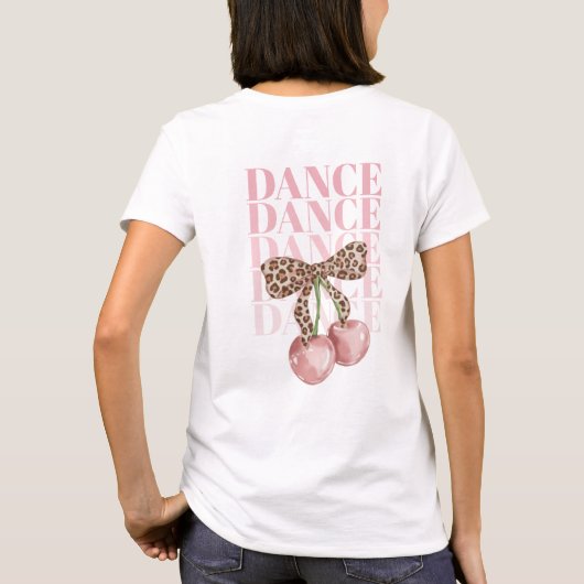 Pink Cherries Leopard Bow Dance Dance Slogan T-shirt (Achterkant)
