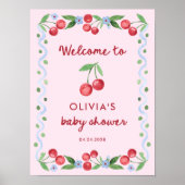 Pink Cherries Whimsical Retro Baby shower Welkom Poster (Voorkant)
