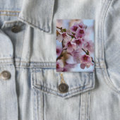 Pink Cherry Blossom Badge Button (Insitu)