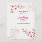 Pink Cherry Blossom Birthday Invitation | Watercol Kaart (Voorkant)