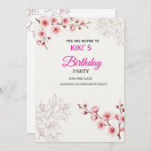Pink Cherry Blossom Birthday Invitation | Watercol Kaart (Voorkant / Achterkant)