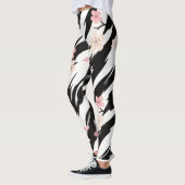 Pink Cherry Blossom Black White Brushstroke Patter Leggings (Links)