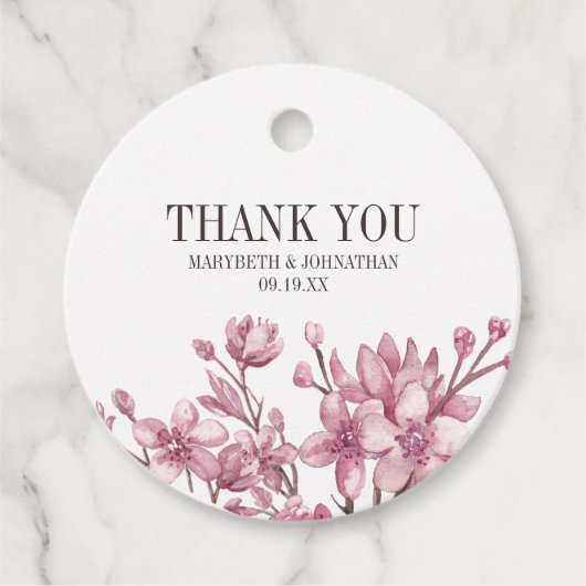 Pink Cherry Blossom Bloemen Bruiloft Dank u Bedankjes Labels (Voorkant)