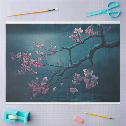 Pink Cherry Blossom Branch, Chinoiserie Tissuepapier (Craft)
