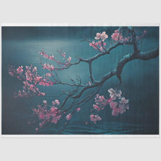Pink Cherry Blossom Branch, Chinoiserie Tissuepapier (Voorkant)