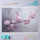 Pink Cherry Blossom Branch Misty Silver Sky Tissuepapier (Craft)