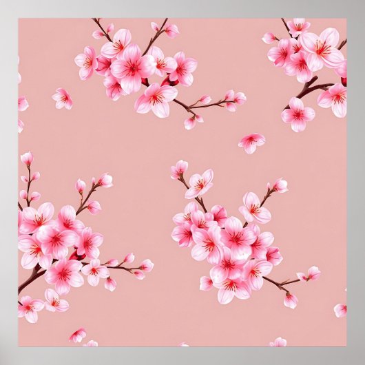 Pink Cherry Blossom Branches Pattern Poster (Voorkant)