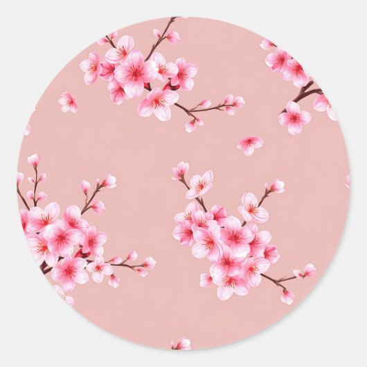 Pink Cherry Blossom Branches Pattern Ronde Sticker (Voorkant)