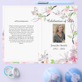 Pink Cherry Blossom & Butterfly Funeral Programme Flyer (Enkel)