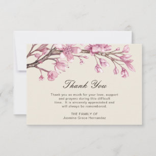 Pink Cherry Blossom Elegant Funeral Sympathie Bedankkaart
