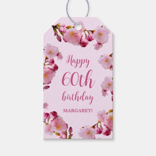 Pink Cherry Blossom Floral Sakura Happy Birthday Cadeaulabel (Voorkant)