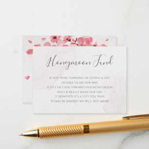Pink Cherry Blossom Floral Wedding Honeymoon Fonds Informatiekaartje