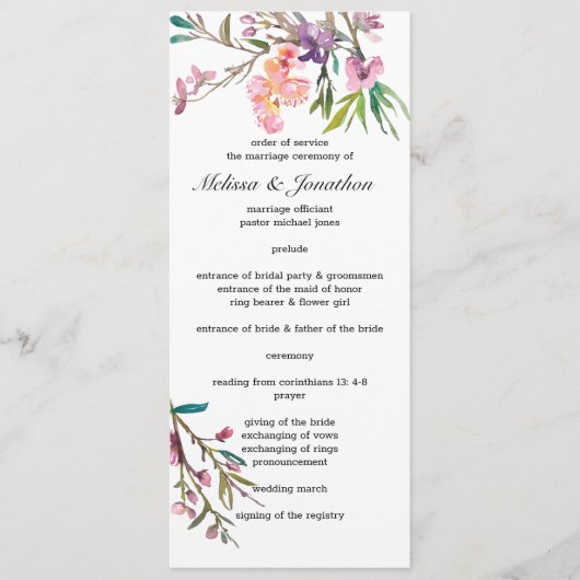 Pink Cherry Blossom Floral Wedding Programme Programmakaart (Voorkant)