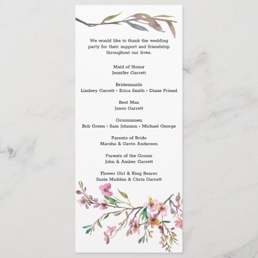 Pink Cherry Blossom Floral Wedding Programme Programmakaart (Achterkant)