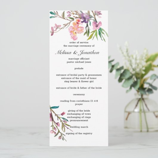 Pink Cherry Blossom Floral Wedding Programme Programmakaart (Staand voorkant)