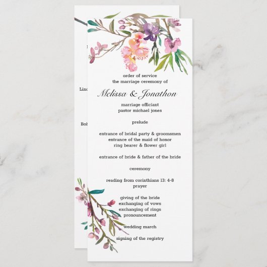 Pink Cherry Blossom Floral Wedding Programme Programmakaart (Voorkant / Achterkant)