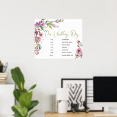 Pink Cherry Blossom Floral Wedding Schedule Sign Poster (Thuiskantoor)