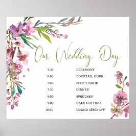 Pink Cherry Blossom Floral Wedding Schedule Sign Poster